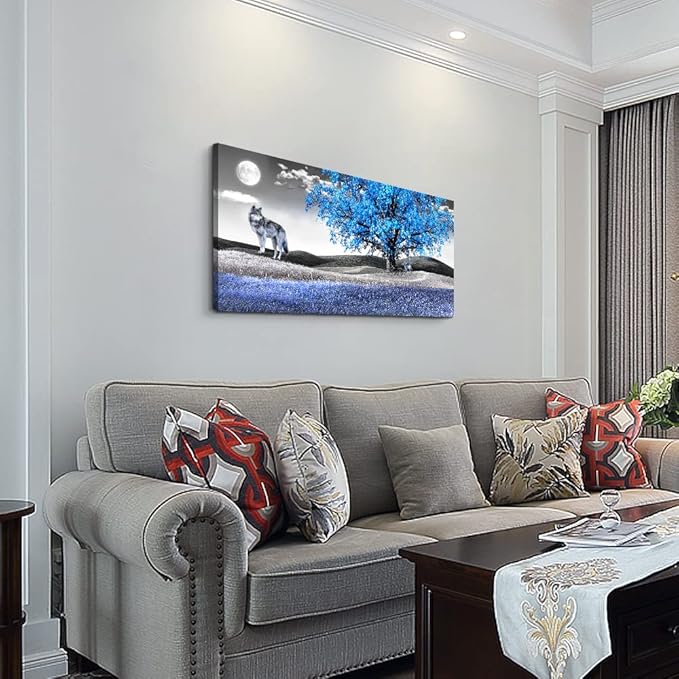 Canvas Wall Art For Living Room Family Wall Decor For Bedroom Modern Office Decorations Blue Tree Wall Pictures Artwork Black And White Scenery Paintings Room Canvas Art Prints Home Decor 20" X 40"-PawvioPets