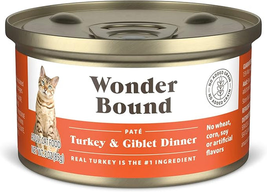 Amazon Brand - Wonder Bound Canned Wet Cat Food (Turkey & Giblet Dinner Paté), No Artificial Flavors, Adult Recipe, 3 Ounce (Pack of 24)-PawvioPets