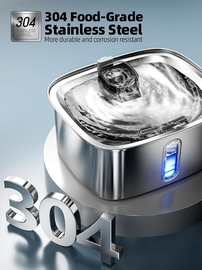 Dog Water Fountain for Large Dogs, 9L/2.4Gal Stainless Steel Dog Fountain with Water Level Window & Filtration, Automatic Pet Water Bowl Dispenser Indoor, Super Quiet for Multi-Pet-PawvioPets