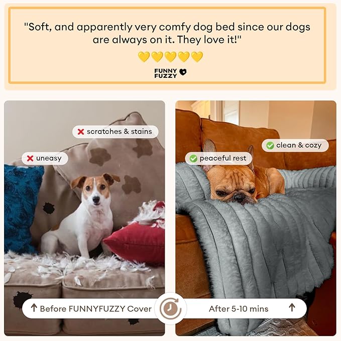 FUNNY FUZZY Pet Couch Cover for Sofa, Calming Dog Bed for Couch, Fluffy Plush Dog Couch Mat for Furniture Protector for Large Medium Small Pets, 47×37 in, Mist Grey-PawvioPets