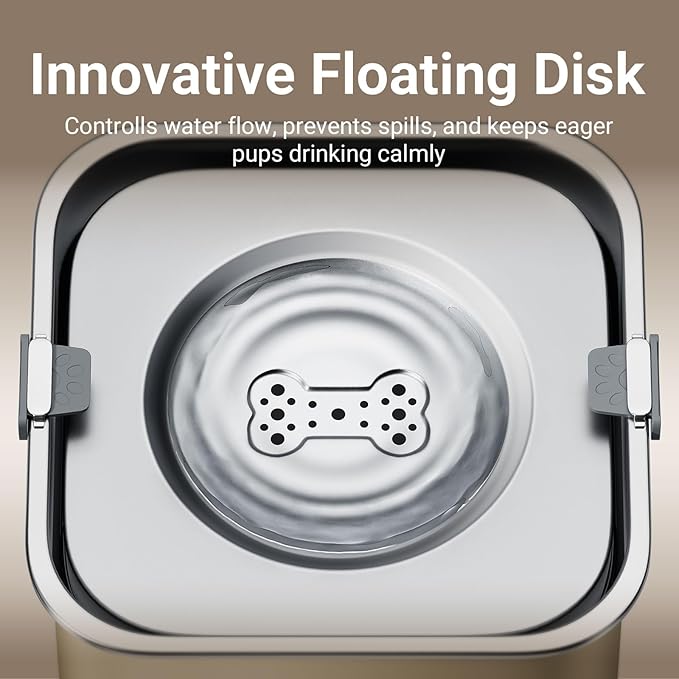 DownyPaws No Spill Water Bowl for Dogs,101oz/3L Slobber Stopper Stainless Steel, Slow Drinking Dog Water Bowl, No Mess Dog Water Dispenser Spill Proof, Dishwasher Safe, Beige-PawvioPets