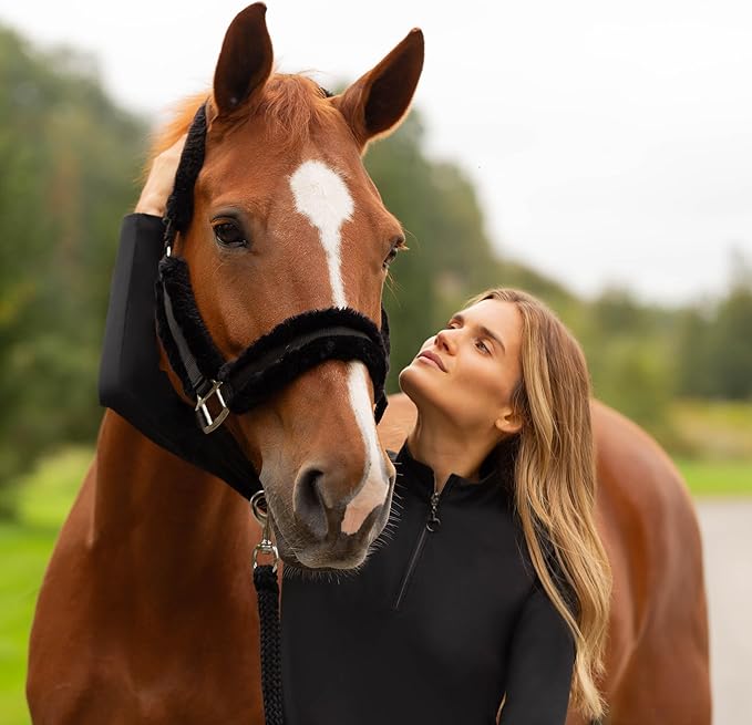 Equinavia Valkyrie Soft Ultra Fleece Padded Adjustable Breakaway Horse Halter - Black/Black - Warmblood-PawvioPets