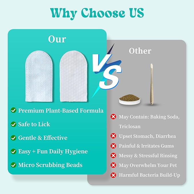 Dog Teeth Cleaning Wipes, Cat & Dog Toothbrush Brushing Kit, Dog Tooth Finger Dental Wipes to Remove Tartar & Plaque, Plant-Based Care Disposable Pet Wipes (50 Count, Uncented)-PawvioPets