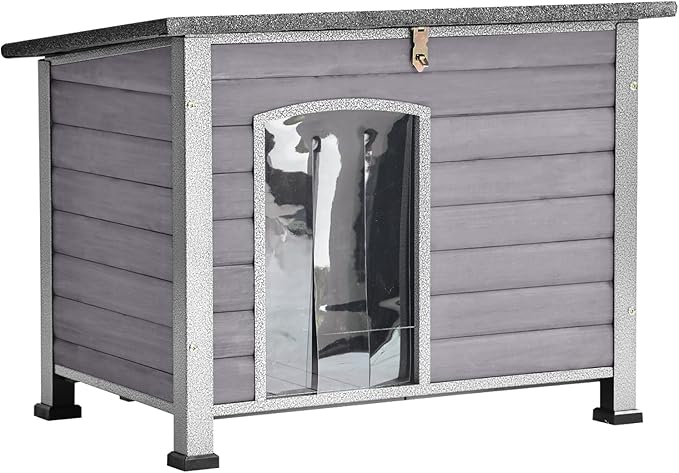 Aivituvin Dog House Outdoor Indoor Weatherproof Dog House for Small & Medium & Large Dogs with Unique All-Around Iron Frame＆Raised Feet（Grey）-PawvioPets