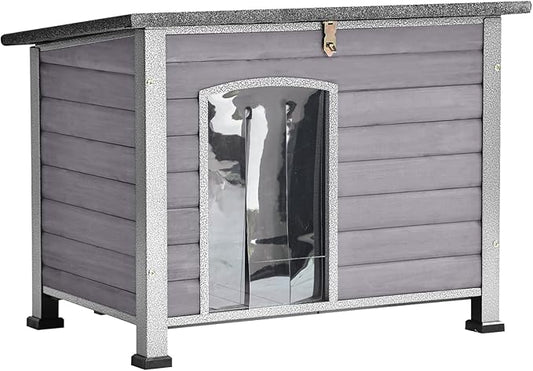 Aivituvin Dog House Outdoor Indoor Weatherproof Dog House for Small & Medium & Large Dogs with Unique All-Around Iron Frame＆Raised Feet（Grey）-PawvioPets