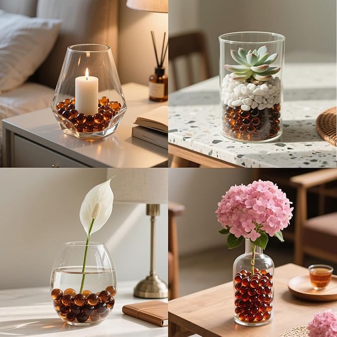 2.16LB Glass Beads Vase Filler Aquarium Gravel Decor Flat Glass Marbles Gems Pebbles Fish Tank Rocks Home Decorative Art Craft - Amber-PawvioPets