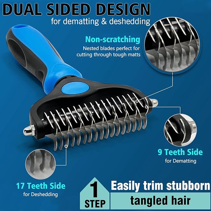 3PCS Dog Grooming Brush - Dog Brush for Shedding Massaging Bathing - Double Sided Shedding, Dematting Undercoat Rake - Self Cleaning Slicker Comb for Dogs and Cats with Long or Short Coats-PawvioPets