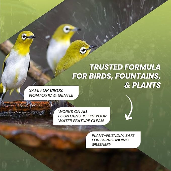 16oz Bird Bath Cleaner, Cleans 80 Gallons of Water, Ideal Fountain Cleaner Safe for Birds, Bird Bath Fountains Clarifier, Liquid Birdbath and Fountain Maintenance, Promotes Clean & Clear Water-PawvioPets
