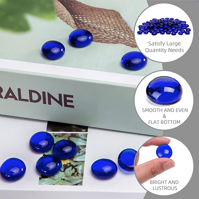 FUTUREPLUSX 1LB Blue Flat Glass Marbles, Premium Dark Blue Aquarium Rocks Fish Tank Gravel Stones Bulk Pebbles Decorative Beads for DIY Crafts Vase Fillers Table Scatter Decor-PawvioPets