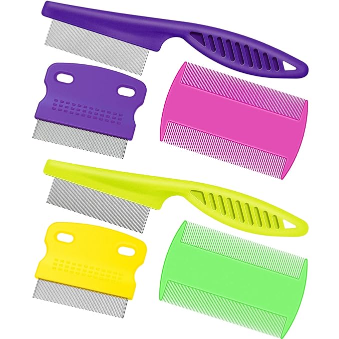 6 Pieces Pet Lice Combs Dog Grooming Flea Cat Tear Stain Comb for Removal Dandruff, Hair Stain, Nit(Pink, Green, Purple, Yellow)-PawvioPets