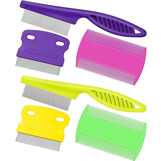 6 Pieces Pet Lice Combs Dog Grooming Flea Cat Tear Stain Comb for Removal Dandruff, Hair Stain, Nit(Pink, Green, Purple, Yellow)-PawvioPets