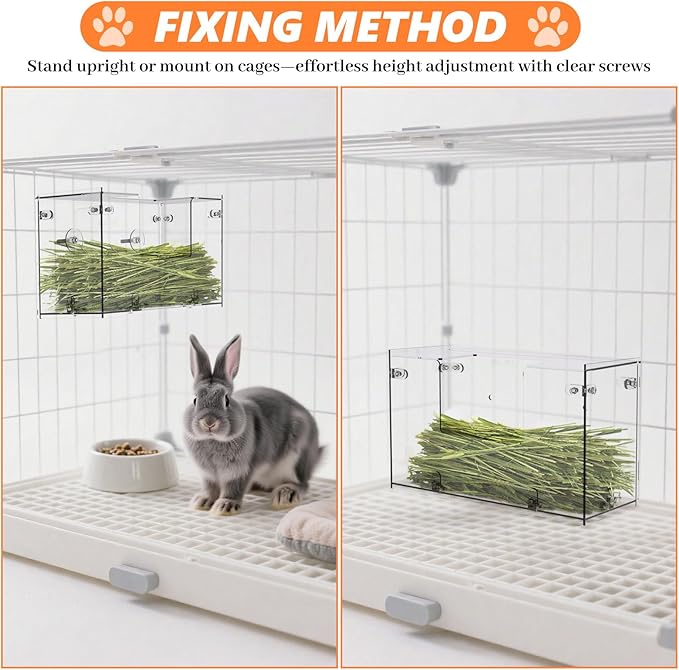 Acrylic Rabbit Hay Feeder with Lid, Transparent Hanging Food Dispenser Hay Feeder for Bunny Rabbits Guinea Pig Cage Chinchillas Hamsters Small Pets and Animals（Small-PawvioPets