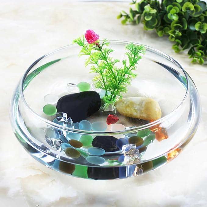BESPORTBLE Transparent Desktop Aquarium Tank for Betta and Goldfish, 9.52x9.52x3.93 Inch Plastic Fish Bowl, 2800ml Shatterproof Fish Container for Home and Office Decor-PawvioPets