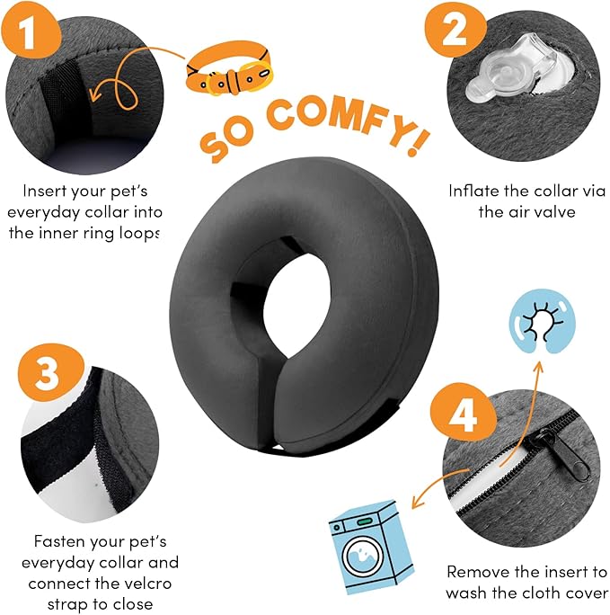 BENCMATE Inflatable Dog Cone Collar Alternative, Soft Dog Cone for Small Medium Large Dogs and Cats, Neck Recovery ECollar Donut Collar After Surgery (Large, Dark Grey)-PawvioPets