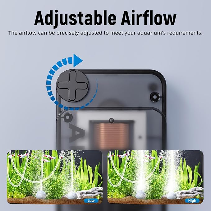 Fish Tank Air Pump,Ultra-Silent/Small Size/More Output Aquarium Air Pump 2w/57GPH/18Kpa,with Air Stone Bubbler,Adjustable Airflow,Dual Outlet,Suitable for 40-60 Gallon Fish Tank-PawvioPets