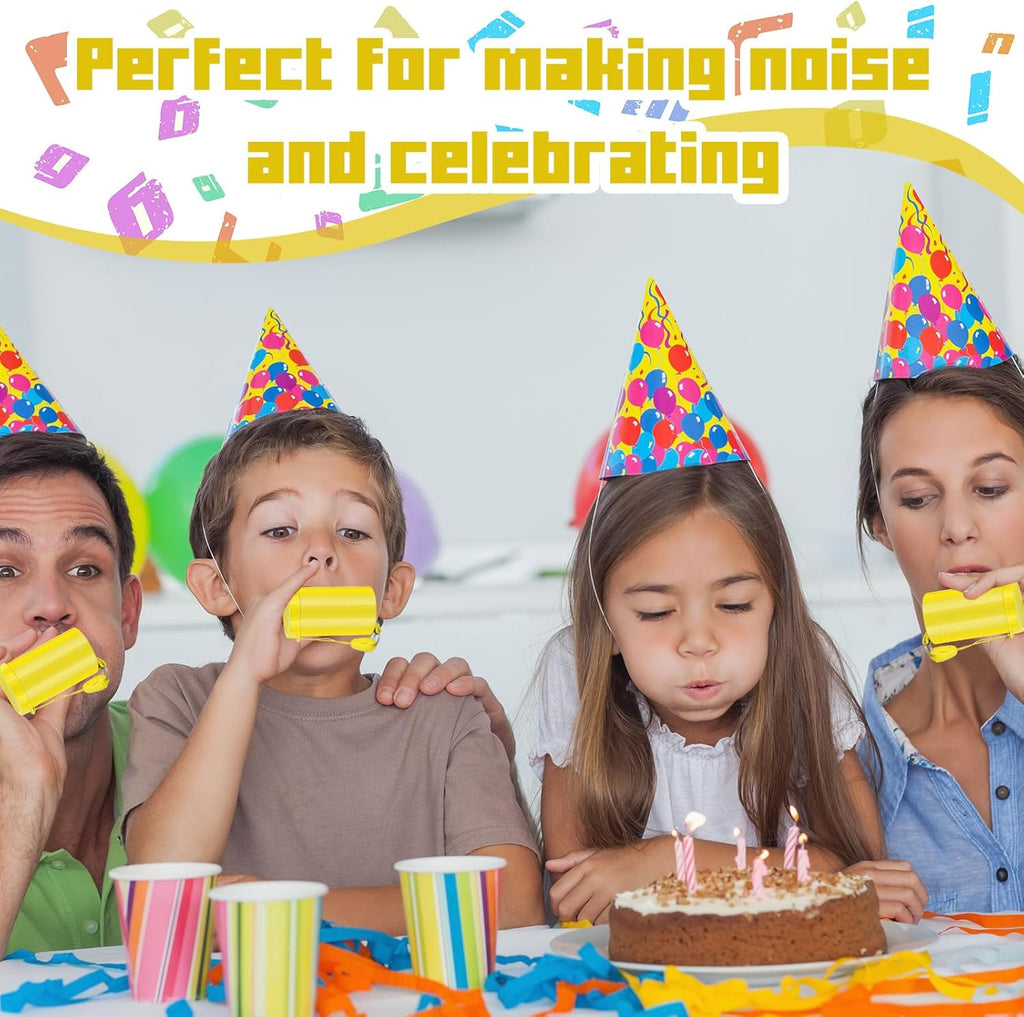 12 Pcs Mini Air Horns 3 Inch Noisemakers for Sporting Events Parties Celebrations Loud Noise Maker Blow Horn Noise Whistle with Lanyard for Birthday Party Celebrations Goodie Fillers(Yellow)