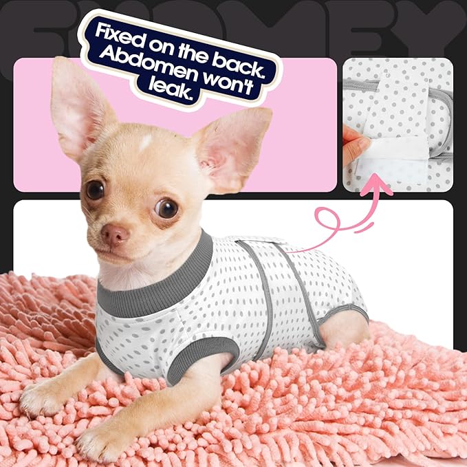 FUAMEY Dog Recovery Suit Male,Dogs Surgery Neuter Suits Puppy Spay Shirts for Female Protect Dog's Skin Anti Licking Abdominal Wounds Doggie Onesie Pet Bodysuit Alternative to Cone Polka Dot S-PawvioPets