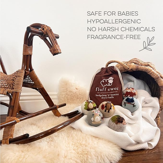 Fluff Ewes Wool Dryer Balls 6 Pack Premium New Zealand Wool Laundry Balls for Dryer, No Static Dryer Balls Laundry Reusable, XL Hedgehog Dryer Balls, Baby Dryer Balls for Dryers - Hedgehog and Homies-PawvioPets