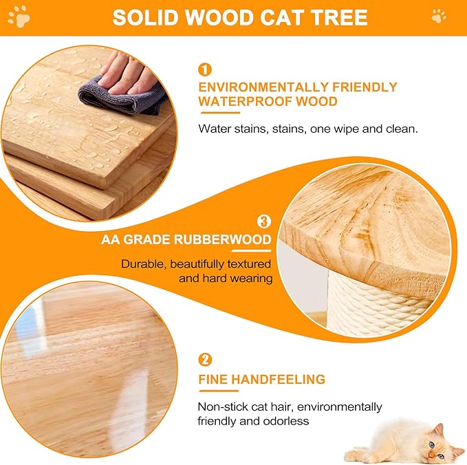 75 inch Cat Tree Tower for Indoor Cats Large Adult, Modern Big Cat Climbing Tower, Tall Cats Post, Corner Wood Cute Cat Condo with Sisal Scratching Posts-PawvioPets