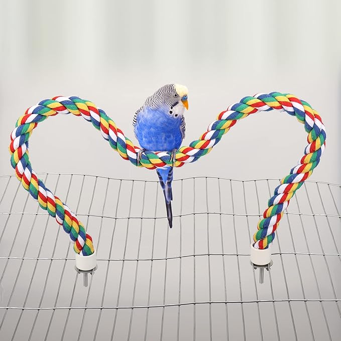 Bird Rope Perches for Parrots, Cockatiels, Parakeets, Budgie Cages Comfy Birds Colorful Rope Toy (31.5inch Metal nut)-PawvioPets