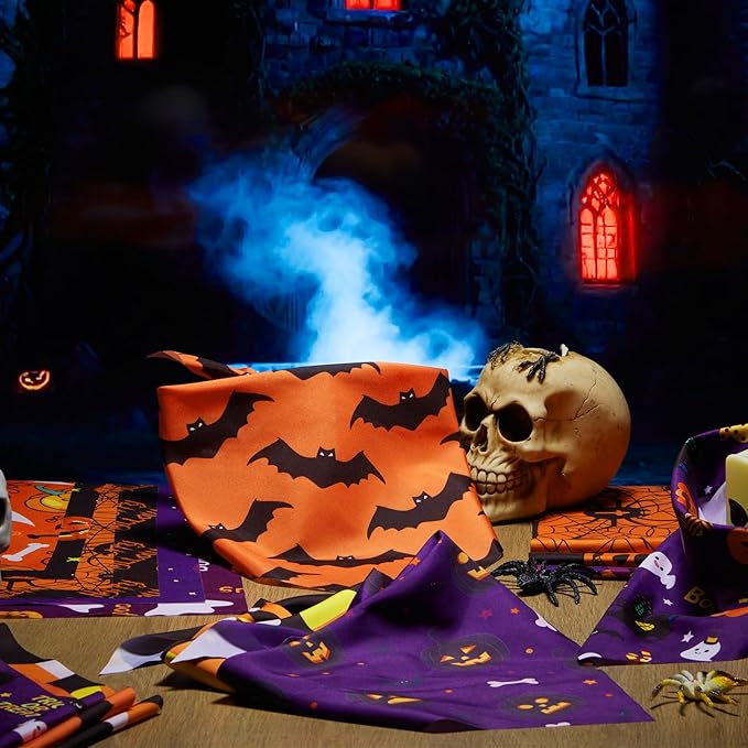 Abbylike 50 Pcs Halloween Dog Bandanas Bulk Pumpkin Bandanas for Dogs Triangle Kerchief Bibs Scarf Set for Pet Halloween Costume Photo Props Accessories Pet Shops, 25 Styles (31.5 x 21.7 x 21.7")-PawvioPets