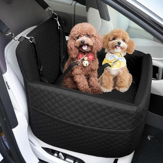 Dog Car Seat for Small & Medium Dogs Under 35lbs, Detachable & Washable Pet Car Seat, Interior Height 6 Inches Pet Travel Bed with Storage Pockets and 2 Dog Safety Belts (Black)-PawvioPets