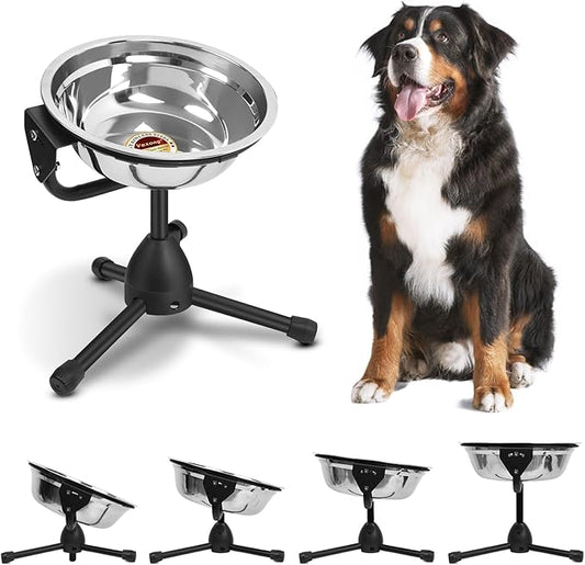 Elevated Dog Bowl with Adjustable Metal Stand, Medium Size for Dogs 30-70 lbs, 0.5 Gal 2 Liter, Stainless Steel Food & Water Bowl Set-PawvioPets