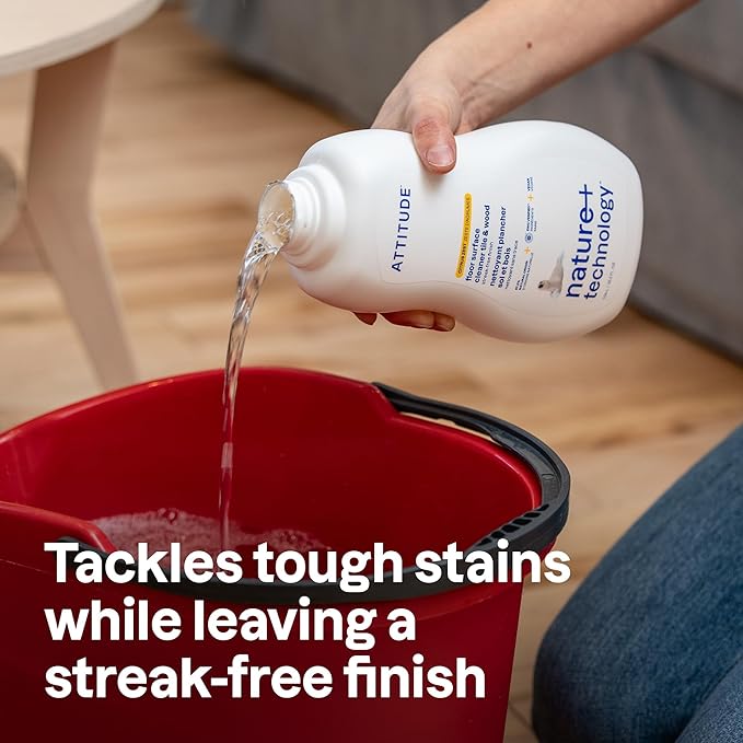ATTITUDE Floor Cleaner, EWG Verified, Streak-Free, Vegan & Plant-Based for Tile, Wood & Laminate Floors, Citrus Zest Scent, 35.2 Fl Oz-PawvioPets
