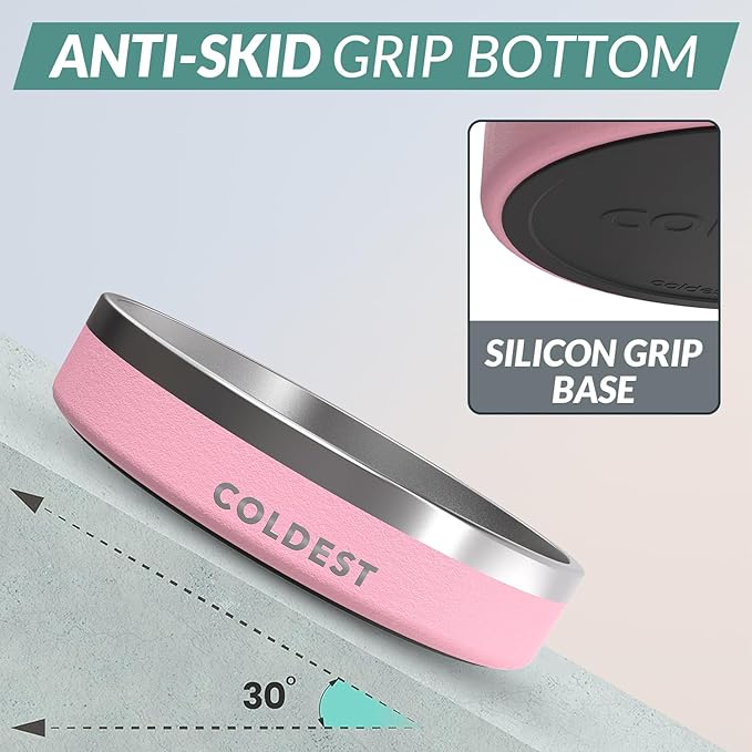 Coldest Dog Bowl - Anti Rust Metal, Non Slip, 3 Layers Insulated Stainless Steel Dog Bowls - Spill Proof & Heavy Duty - Water Bowl for Dogs, Cats & Pets, Dish Washer Safe (21 oz,Cotton Candy Pink)-PawvioPets