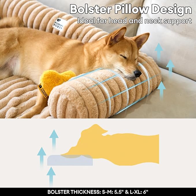 FUNNY FUZZY Pet Couch Cover for Sofa, Calming Dog Bed for Couch, Fluffy Plush Dog Couch Mat for Furniture Protector for Large Medium Small Pets, 47×37 in, Khaki-PawvioPets