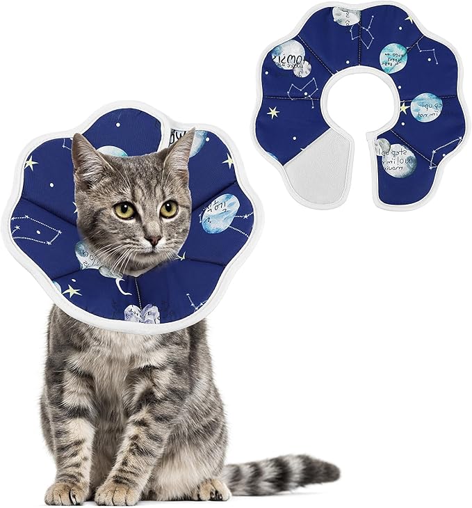 Cobee Soft Cat Cone Collar, Protective Cute Small Cat Recovery Collar Adjustable Fasteners Collars for Kittens Cats E-Collars After Surgery Wound Healing, Fit 6.3"-9" Neck Circumference(Constellation)-PawvioPets