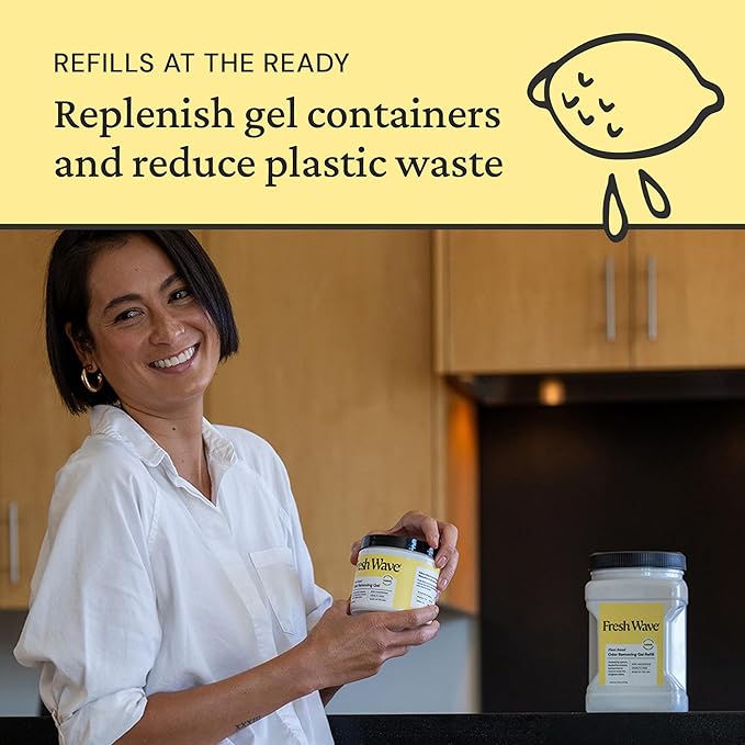 Fresh Wave Lemon Odor Removing Gel Refill, 63 oz. - Safer Odor Absorbers for Home, Natural Plant-Based Odor Eliminator, Every 15 oz. lasts 30-60 Days, For Cooking, Trash & Pets-PawvioPets