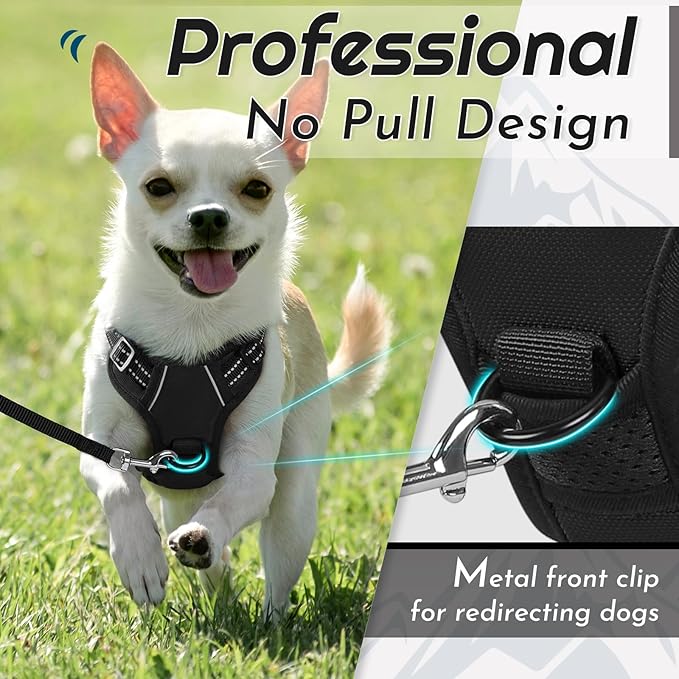 Eagloo Small Dog Harness No Pull, Service Vest with Reflective Strips and Control Handle, Adjustable and Comfortable for Easy Walking, No Choke Pet Harness with 2 Metal Rings, Black, XS-PawvioPets