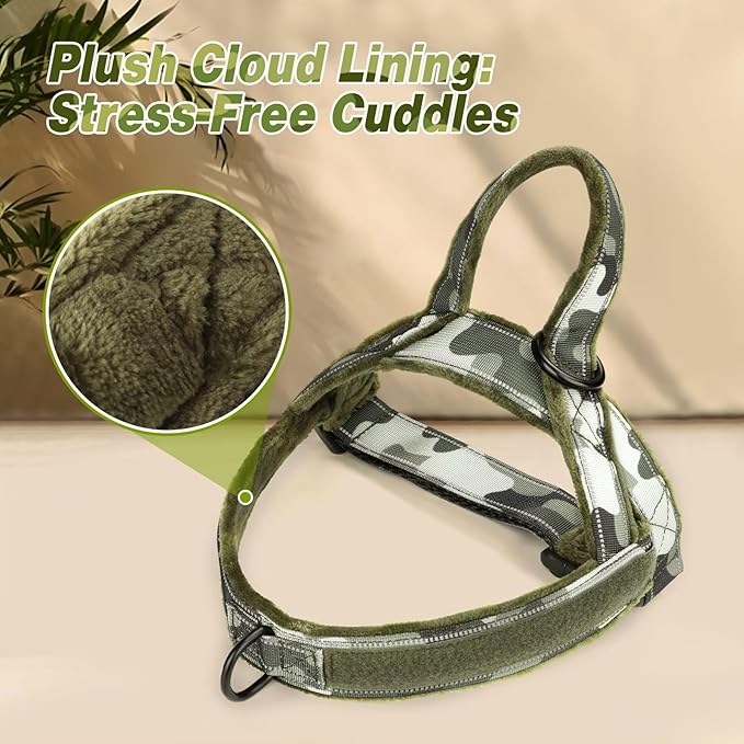 Forestpaw No Pull Dog Harness - Soft Flannel Padded Tactical Dog Vest Harness with Quick Release Buckle, Adjustable Reflective Pet Harness for Small Medium Dogs Walking Training,Green Camouflage S-PawvioPets