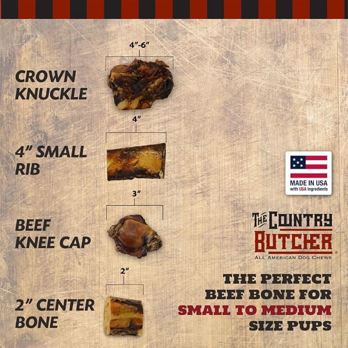 2" Beef Marrow Dog Bones for Aggressive Chewers, Small Breed Dog Treat, Natural, Tough, Chew Toy, Made in The USA, 6 Count-PawvioPets