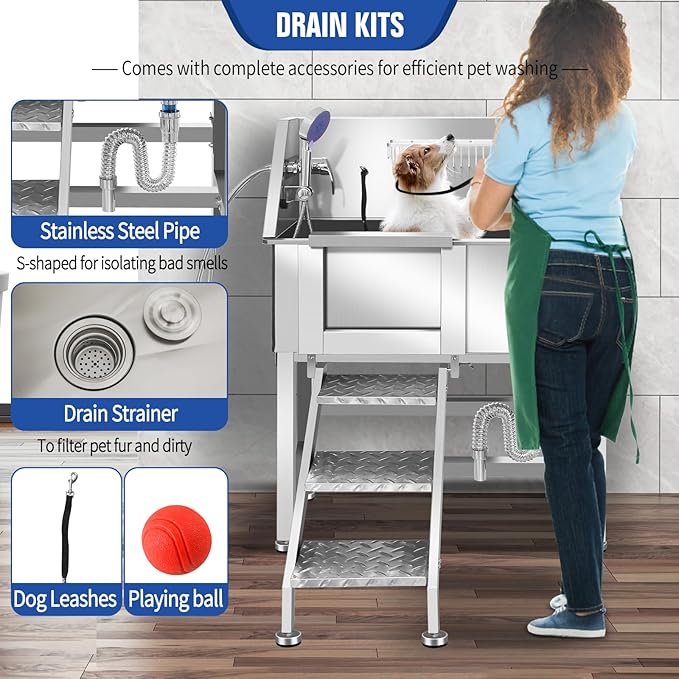 Electric Dog Bathing Station for Large Dogs, Height Adjustable Stainless Steel Dog Pet Washing Station, Professional Dog Grooming Tub with Electric Lift, Pet Wash Bath Station-PawvioPets