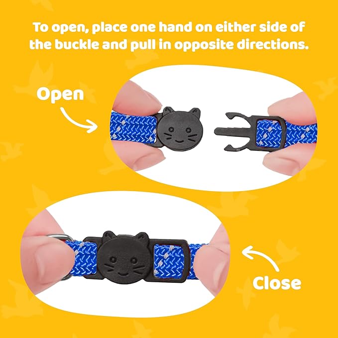 BirdsBeSafe® Break Away Cat Collar with Bell, Reflective Thread for Night Visibility, Comfortable Elastic Stretch Cat Collar to Protect Cat from Getting Stuck in The Garden.-PawvioPets