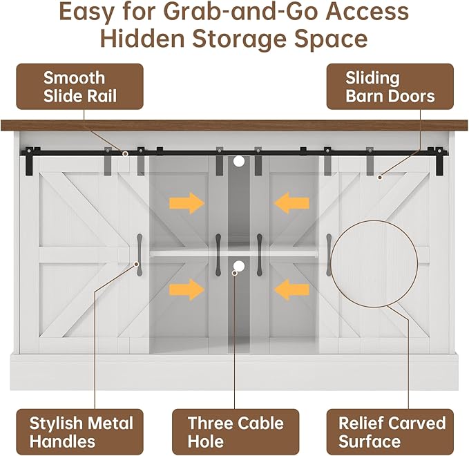 55-75 Gallon Fish Tank Stand with Sliding Barn Doors & Power Outlet, Heavy Duty Aquarium Stand with Cabinet Storage for Fish Tank, Turtle Tank, Reptile Terrarium, 1000LBS Capacity, White-PawvioPets