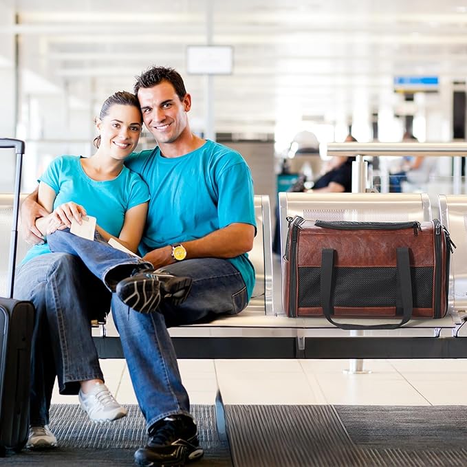 Fashion Leather Dog Carrier, Airline Approved Cat Carrier Soft Sided Pet Bag Carrier Purse for Puppy Kitten Small Animals Coffee-PawvioPets