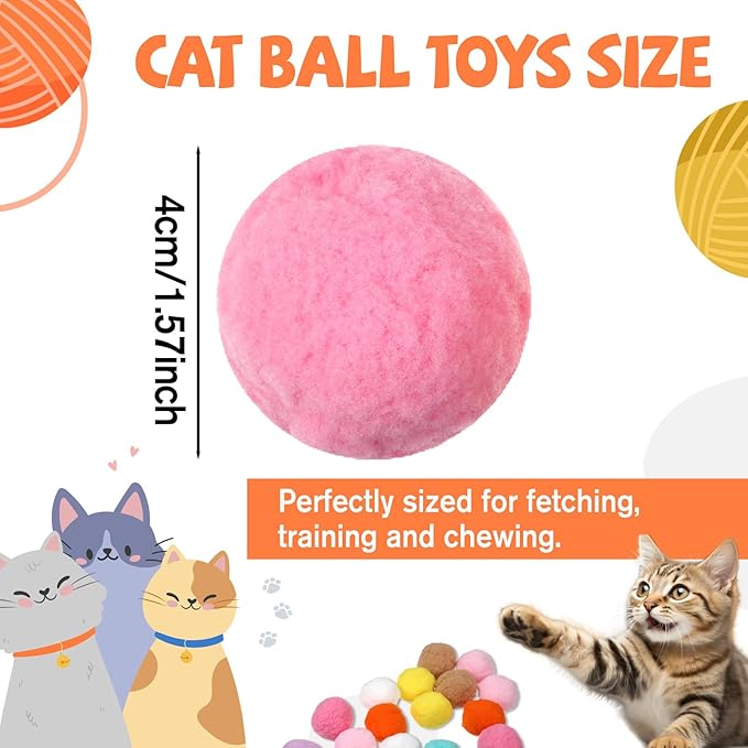 20Pcs 1.6" Cat Toy Balls, Soft Kitten Pom Pom Toys, Plush Interactive Playing Quiet Ball Cats Favorite Toy, DIY Craft Decorations, Training and Sensory Enrichment-PawvioPets