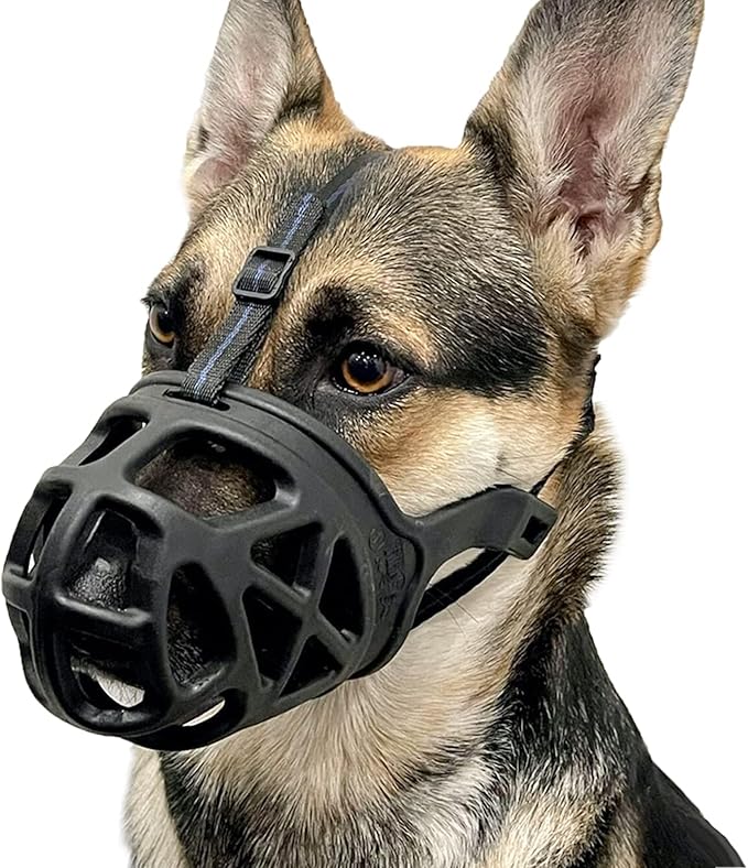 BARKLESS Dog Muzzle, Basket Muzzle for Biting, Chewing and Scavenging, Humane Cage Mouth Cover, Perfect for Grooming and Training Large Aggressive Reactive Dogs (L, Black)-PawvioPets