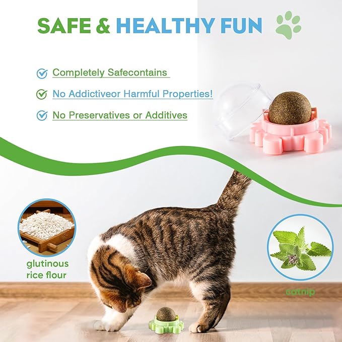 4 Pack Catnip Balls Roller Wall Ball for Cats Spinning Catnip Station Licking Balls Organic Cat nip Chew Ball for Teeth Cleaning & Play-PawvioPets