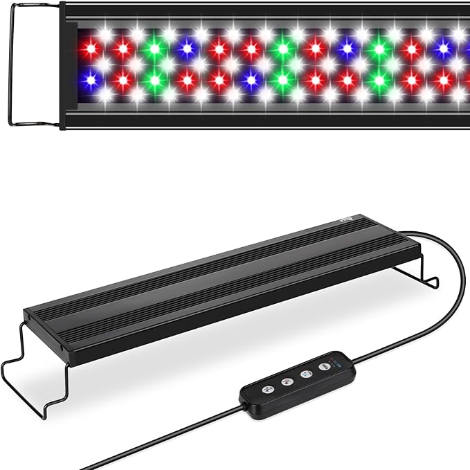 AQQA Full Spectrum Aquarium Light,Fish Tank Lights for Plant Growth Fish Viewing,3 Mode White Blue Red Green LED Beads,Timer,Adjustable Brightness,Extendable Brackets for Freshwater 26W for 32-40inch-PawvioPets