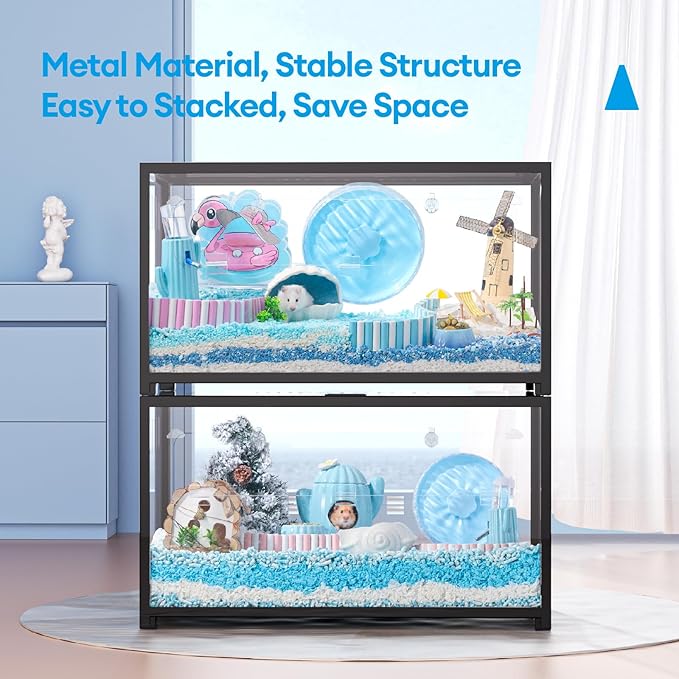 BUCATSTATE Hamster Cage Metal 2.0 - Small Animal Habitats Large Stackable with Top Access Easy Assemble 31.4L*17.6W*20H Inches Dwarf Syrian Hamster House for Guinea Pig, Gerbil (552sq inch Black)-PawvioPets