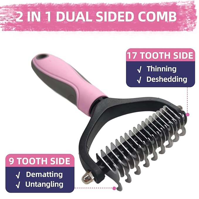 Dog Brush for Shedding,6 PCS in One Pet Slicker Hair Brush Kit Organizer Bag - Dog Cat Grooming Deshedding Undercoat Rake Brush Comb for All Small Large Dogs Cats Pink-PawvioPets