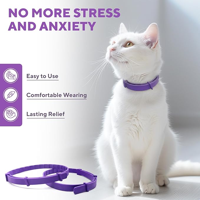 Cat Calming Collar & Pet Anti Anxiety Products - Feline Calm Pheromones Collars & Cats Stress Relief - Helps with Pee, New Zone, Aggression-PawvioPets