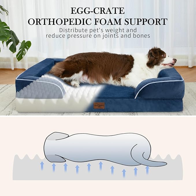Comfort Expression Medium Dog Beds Waterproof Orthopedic Foam Dog Sofa Beds for Medium Large Dogs Comfy Pet Bed with Washable Removable Cover & Non-Slip Bottom(Medium,Navy Blue)-PawvioPets