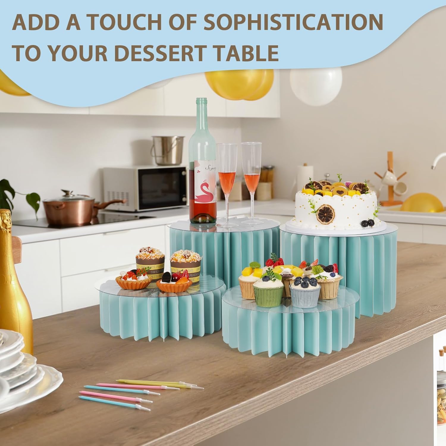 Buffet Risers, Food Risers for Buffet Table Cardboard Food Display Risers for Party Dessert Table Display Set for Show Catering Desserts Collectibles Jewelry (6 Pcs Blue)