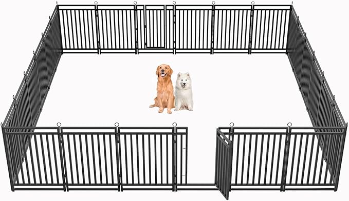 Dog Fence Outdoor Indoor, 40 Inch Height 24 Panels Dog Playpen for Large/Medium/Small Dogs Metal Dog Pen for Yard Camping and RV | Black-Silver-PawvioPets