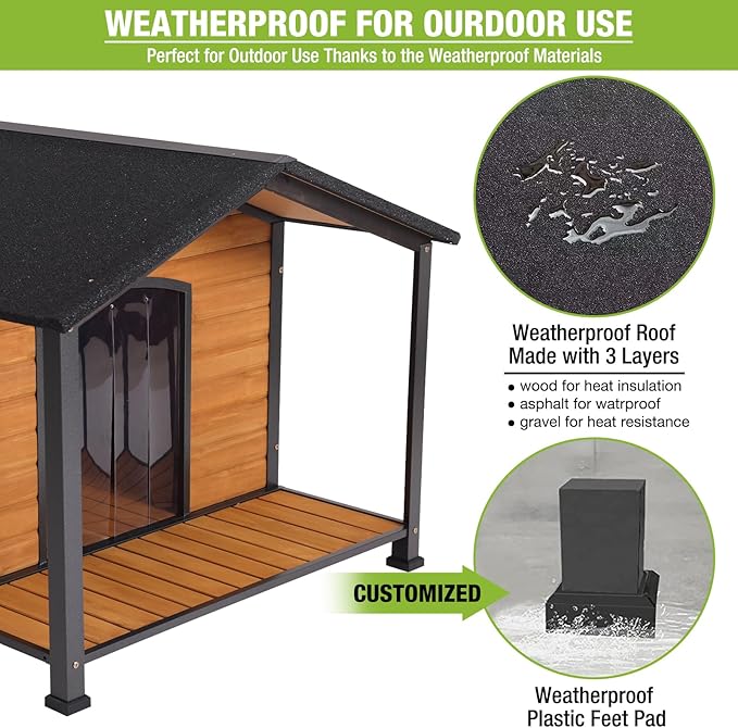 Dog House Outdoor & Indoor Unique All-Around Iron Frame Dog Kennel for Winter with Raised Feet for Small & Medium & Large Dogs,Weatherproof Roof (41.6 “L×41.4”W×34.1“H)-PawvioPets